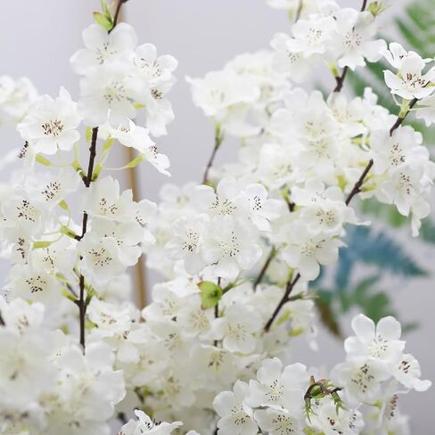 6PCS Artificial Cherry Blossom Branches Faux Cherry Silk Flowers Vine Tall Stems Artificial Flower for Vase Wedding Home Decor (White) in Kuwait