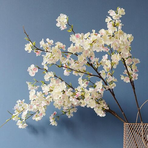 6PCS Artificial Cherry Blossom Branches Faux Cherry Silk Flowers Vine Tall Stems Artificial Flower for Vase Wedding Home Decor (White) in Kuwait