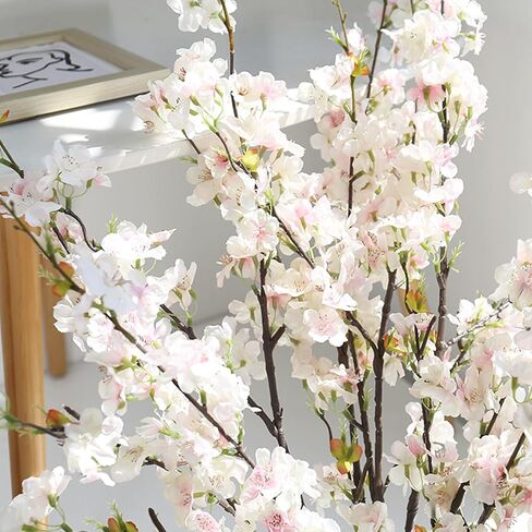 6PCS Artificial Cherry Blossom Branches Faux Cherry Silk Flowers Vine Tall Stems Artificial Flower for Vase Wedding Home Decor (White) in Kuwait