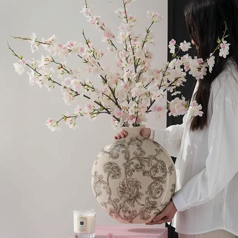 6PCS Artificial Cherry Blossom Branches Faux Cherry Silk Flowers Vine Tall Stems Artificial Flower for Vase Wedding Home Decor (White) in Kuwait