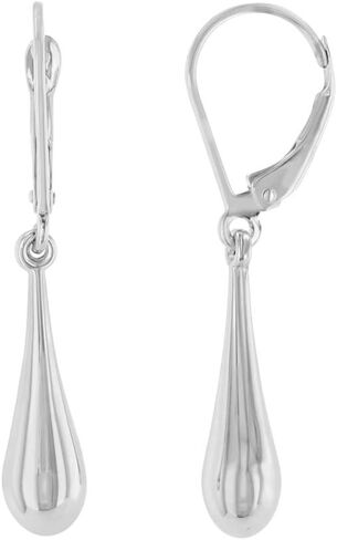 14k الذهب الأبيض عادي وبسيط تتدلى أقراط قطرة الدمعة، 5.5 ملم in Kuwait