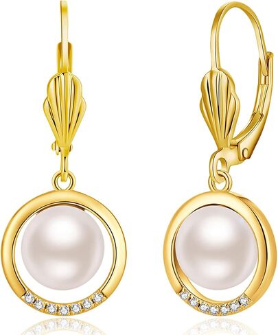 Jiamiaoi Pearl Diamond Earrings for Women Dangle Drop Earrings 925 Sterling Silver Pearl Lever Back Drop Earrings Pearl Silver Earrings for Women Come with Gift Box in Kuwait
