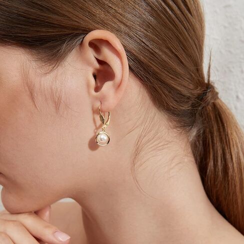 Jiamiaoi Pearl Diamond Earrings for Women Dangle Drop Earrings 925 Sterling Silver Pearl Lever Back Drop Earrings Pearl Silver Earrings for Women Come with Gift Box in Kuwait