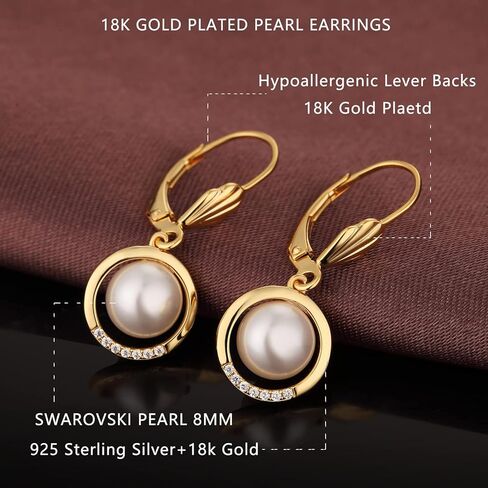 Jiamiaoi Pearl Diamond Earrings for Women Dangle Drop Earrings 925 Sterling Silver Pearl Lever Back Drop Earrings Pearl Silver Earrings for Women Come with Gift Box in Kuwait