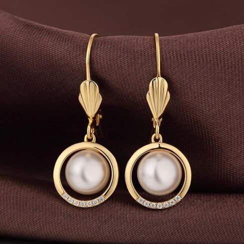 Jiamiaoi Pearl Diamond Earrings for Women Dangle Drop Earrings 925 Sterling Silver Pearl Lever Back Drop Earrings Pearl Silver Earrings for Women Come with Gift Box in Kuwait