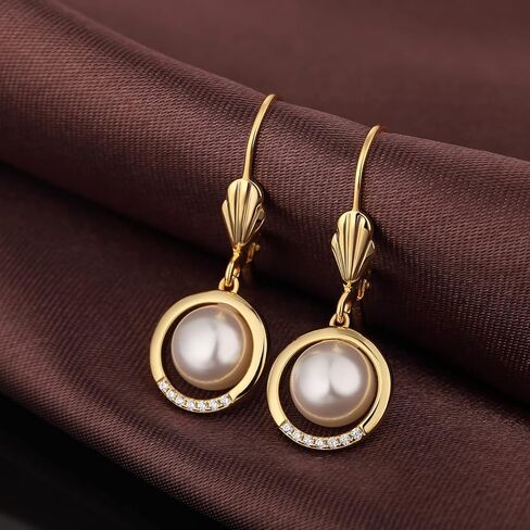 Jiamiaoi Pearl Diamond Earrings for Women Dangle Drop Earrings 925 Sterling Silver Pearl Lever Back Drop Earrings Pearl Silver Earrings for Women Come with Gift Box in Kuwait