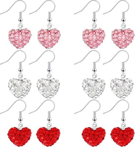 Hicarer 6 Pairs Valentines Day Earrings Heart Earrings for Women Rhinestone Dangle Earring for Women Valentines Gifts in Saudi Arabia