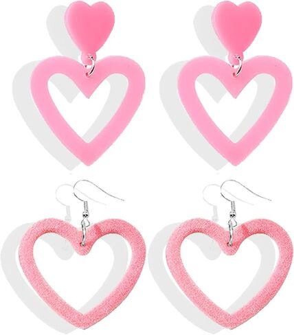 Pink Heart Earrings for Girls Big Heart Hoop Dangle Earrings Pink Earrings Valentine's Day Gifts for Women in Kuwait