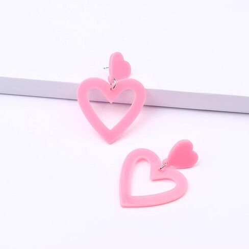 Pink Heart Earrings for Girls Big Heart Hoop Dangle Earrings Pink Earrings Valentine's Day Gifts for Women in Kuwait