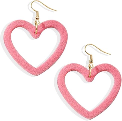 Pink Heart Earrings for Girls Big Heart Hoop Dangle Earrings Pink Earrings Valentine's Day Gifts for Women in Kuwait
