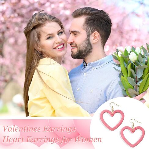 Pink Heart Earrings for Girls Big Heart Hoop Dangle Earrings Pink Earrings Valentine's Day Gifts for Women in Kuwait
