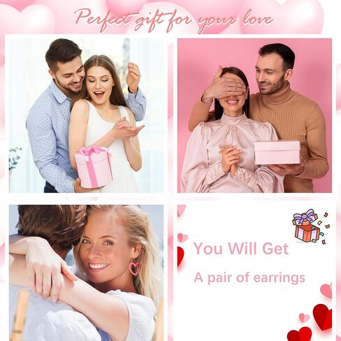 Pink Heart Earrings for Girls Big Heart Hoop Dangle Earrings Pink Earrings Valentine's Day Gifts for Women in Kuwait