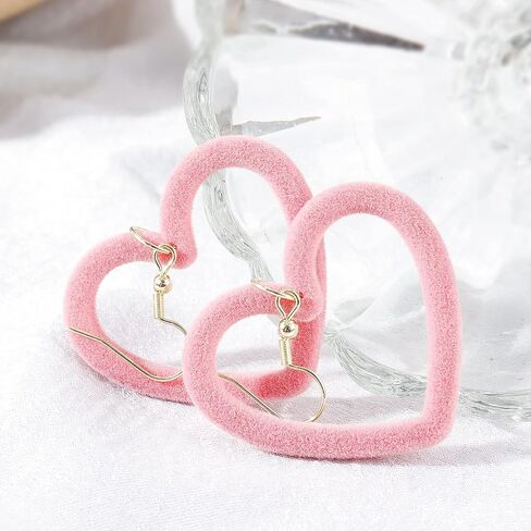 Pink Heart Earrings for Girls Big Heart Hoop Dangle Earrings Pink Earrings Valentine's Day Gifts for Women in Kuwait