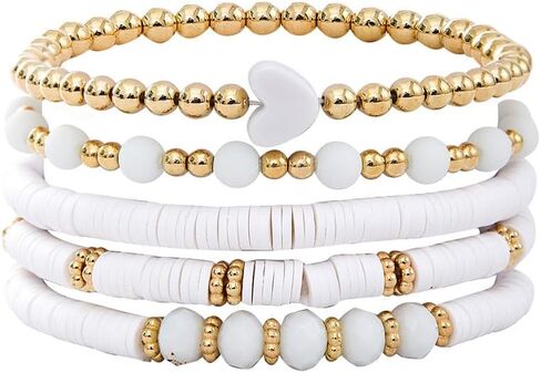 Todu Bohemian Stackable Bracelets for Women Colorful Heart Surfer Heishi Polymer Clay Beaded Elastic Bracelets Summer Beach Boho Holiday Jewelry Valentine's Day Gift 5pcs in Saudi Arabia