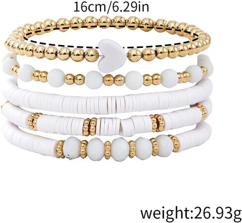 Todu Bohemian Stackable Bracelets for Women Colorful Heart Surfer Heishi Polymer Clay Beaded Elastic Bracelets Summer Beach Boho Holiday Jewelry Valentine's Day Gift 5pcs in Saudi Arabia
