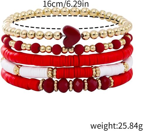 Todu Bohemian Stackable Bracelets for Women Colorful Heart Surfer Heishi Polymer Clay Beaded Elastic Bracelets Summer Beach Boho Holiday Jewelry Valentine's Day Gift 5pcs in Saudi Arabia