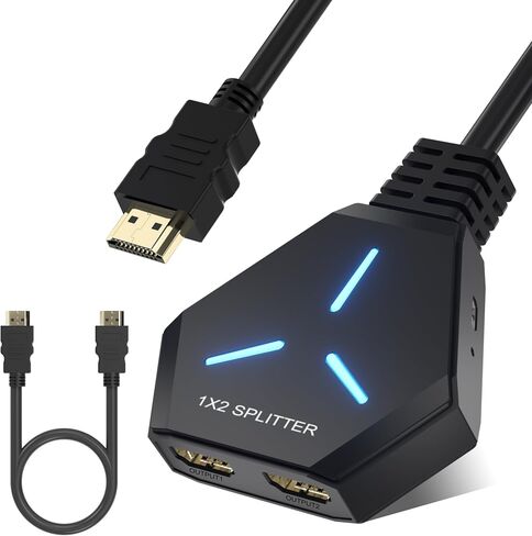 HDMI Splitter, HDMI Splitter for Dual Monitors Mirror Only, 4K HDMI Splitter 1 in 2 Out, HDMI Splitter 1 to 2 Distributor for Full HD 4K@30hz, 1080P, 3D, Compatible with Xbox, PS4, PS5, TV, Computer in Kuwait