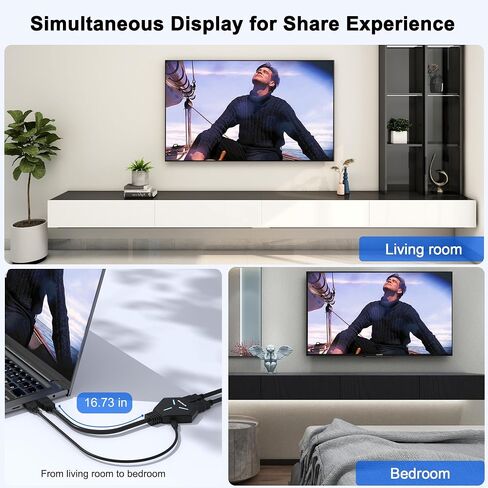 HDMI Splitter, HDMI Splitter for Dual Monitors Mirror Only, 4K HDMI Splitter 1 in 2 Out, HDMI Splitter 1 to 2 Distributor for Full HD 4K@30hz, 1080P, 3D, Compatible with Xbox, PS4, PS5, TV, Computer in Kuwait