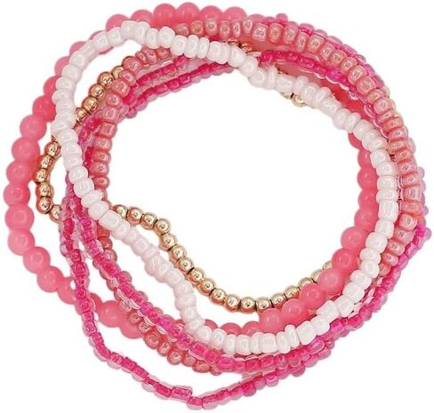 Rice Beads Crystal Fringe Bracelet for Women Handmade Boho Colorful Stackable Bead Bracelets Set Multicolor Seed Layered Stretch Bracelets Party Jewelry in Kuwait