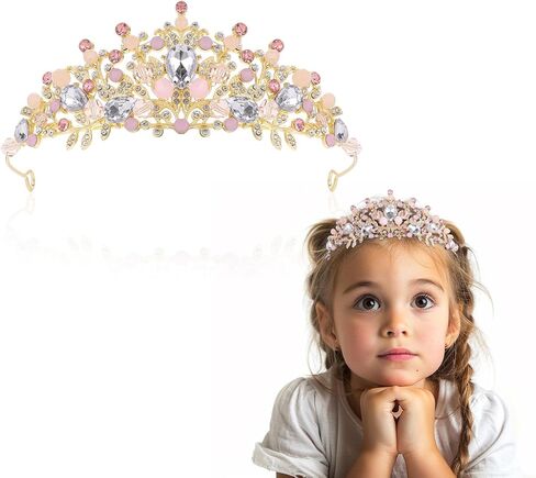 Pink Crystal Tiara Princess Costume Rhinestone Crown Headband Wedding Bridal Hair Accessories Gold Queen Crown Quinceanera Headpiece for Birthday Communion Pageants Prom Halloween Christmas in Saudi Arabia