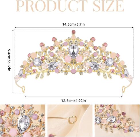 Pink Crystal Tiara Princess Costume Rhinestone Crown Headband Wedding Bridal Hair Accessories Gold Queen Crown Quinceanera Headpiece for Birthday Communion Pageants Prom Halloween Christmas in Saudi Arabia