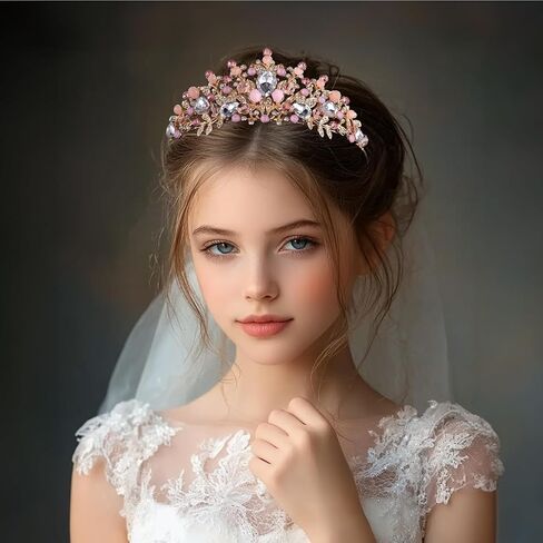Pink Crystal Tiara Princess Costume Rhinestone Crown Headband Wedding Bridal Hair Accessories Gold Queen Crown Quinceanera Headpiece for Birthday Communion Pageants Prom Halloween Christmas in Saudi Arabia