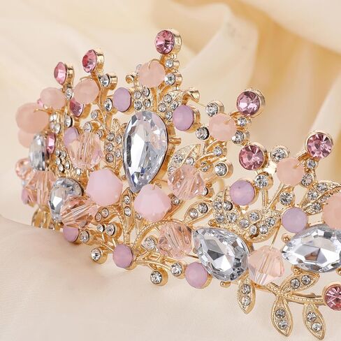 Pink Crystal Tiara Princess Costume Rhinestone Crown Headband Wedding Bridal Hair Accessories Gold Queen Crown Quinceanera Headpiece for Birthday Communion Pageants Prom Halloween Christmas in Saudi Arabia