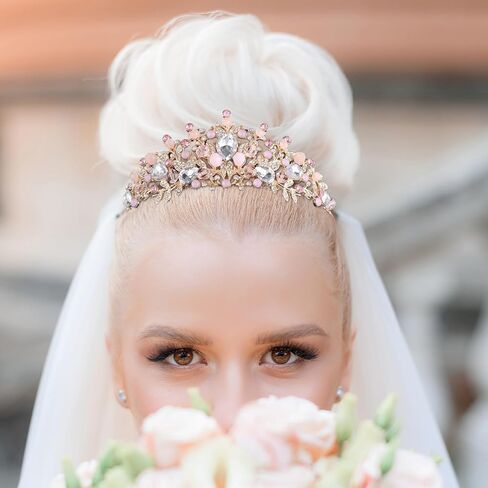 Pink Crystal Tiara Princess Costume Rhinestone Crown Headband Wedding Bridal Hair Accessories Gold Queen Crown Quinceanera Headpiece for Birthday Communion Pageants Prom Halloween Christmas in Saudi Arabia
