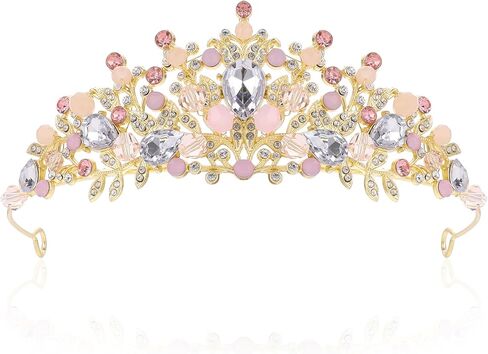 Pink Crystal Tiara Princess Costume Rhinestone Crown Headband Wedding Bridal Hair Accessories Gold Queen Crown Quinceanera Headpiece for Birthday Communion Pageants Prom Halloween Christmas in Saudi Arabia