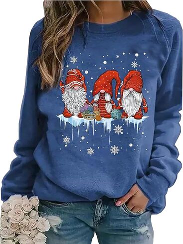 LLHXRUI كنزات نسائية معلقة مع My Gnomies بأكمام طويلة للكريسماس قمصان مضحكة للحديقة جنوم جرافيك تي شيرت علوي in Kuwait