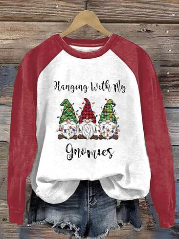 LLHXRUI كنزات نسائية معلقة مع My Gnomies بأكمام طويلة للكريسماس قمصان مضحكة للحديقة جنوم جرافيك تي شيرت علوي in Kuwait