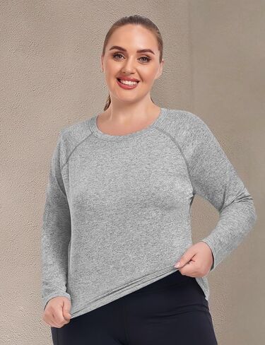COOTRY Plus Size Workout Tops for Women Long Sleeve Shirts Breathable Moisture Wicking Athletic Gym Yoga Clothing in Kuwait