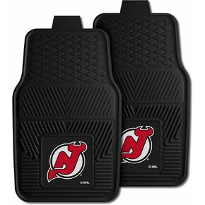 FANMATS 10418 New Jersey Devils 2-Piece Heavy Duty Vinyl Car Mat Set, Front Row Floor Mats, All Weather Protection, Universal Fit, Deep Resevoir Design