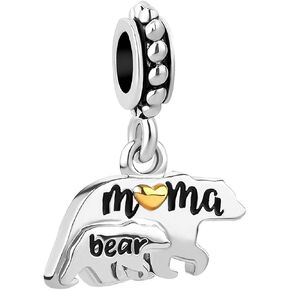 Mom Mama Bear Heart Charm Compatible Pandora Charm Bracelet Gift Mother Daughter Christmas Family keychain for Anniversary Birthday