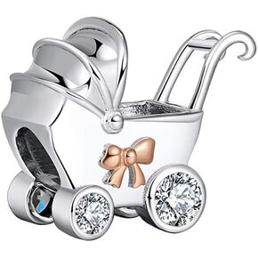 Ginger Lyne Collection Baby Carriage Stroller Charm for Bracelet or Necklace for Women European Bead Sterling Silver