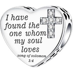 "I have found the one whom my soul loves song of Solomon 3:4" Charm 925 Sterling Silver Charm Fits Women's Charm Bracelet & Necklace Valentine's Day Mother's Day Jewelry Gifts