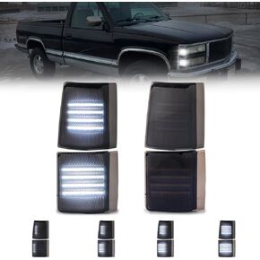 POPMOTORZ Dynamic LED Front Corner Light White LED Side Marker Signal Lamps Assembly for 1994-1998 GMC Sierra Pickup Truck Suburban C/K 1500 2500 3500 Yukon White Bumper Marker Lights Smoked Lens 4PCS