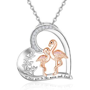 KINGWHYTE Flamingo Necklace for Women 925 Sterling Silver Necklace Pink Flamingo Necklace Flamingo Gifts for Women