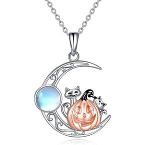 CRMAD Black Cat Necklace for Women Sterling Silver Moonstone Cat Jewelry Irish Gifts