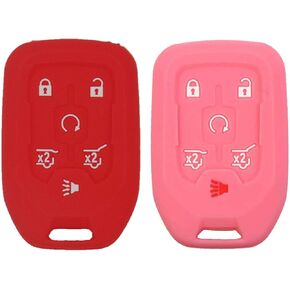 LemSa 2Pcs 6 Buttons Silicone Key Fob Cover Case Protector Holder for Chevrolet Tahoe Suburban GMC Yukon XL 2015-2019, Black
