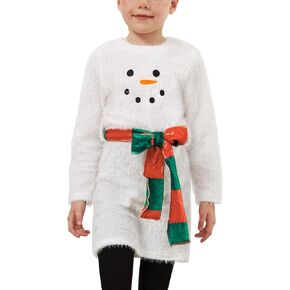 CHILDRENSTAR Girls Ugly Snowman Christmas Sweater Dress Fall Party Clothes for Kids