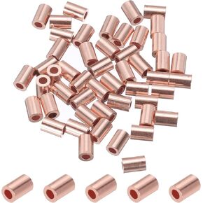 PATIKIL 3/32"/ 2.5mm Wire Rope Stop Sleeve, 50 Pack Copper Crimping Loop Sleeve End for Wire Rope Cable Ferrule, Gold Tone