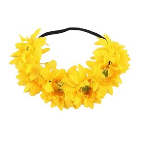 Hawaiian Sunflower Crown Tropical Luau Wreaths Stretch Floral Headband Leis Garland Headpiece for Summer Beach Pool Party Decorations Favors Supplies