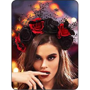 Woeoe Halloween FLower Headband Spider Day of The Dead Floral Hairband Bat Costume Party Headpiece for Women and Girls