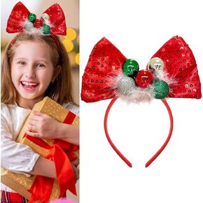 Christmas Bells Headband Red Sequins Bow Hairband Xmas Headband for Women Girls Christmas Party Hair Accessories Holiday Favors Christmas Photos Booth Red Green Silver
