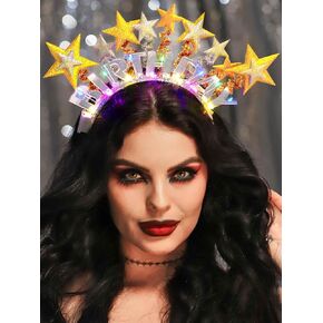DRESBE Light Up Birthday Headband Silver LED Star Happy Birthday Headbands Birthday Party Favors Hair Accessories for Women
