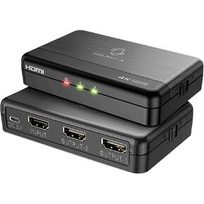 4K@60Hz 1 in 2 Out HDMI Splitter with intelligent Downscaling HDR HDCP 2.2 EDID Management, 1080p & 3D Supports