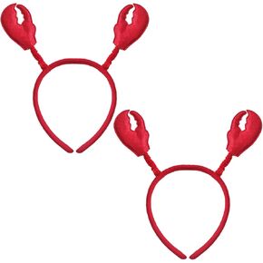 2 Pcs Crab Lobster Headband Crayfish Claws Hair Hoops Red Animal Headpiece Hairband Hair Bands Women Christmas Halloween Parade Holiday Festival Cosplay Masquerade Dress Up Birthday Party Accessories