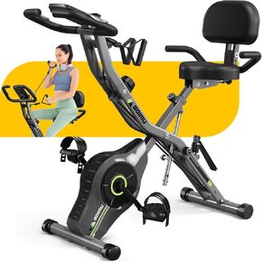 Exercise Bike, 5 in 1 Foldable Stationary Bike for Seniors, 16-Level Adjustable Magentic Resistance, Indoor Recumbent Bike with 330LB Capacity, Comfortable Seat Backrest Adjustments