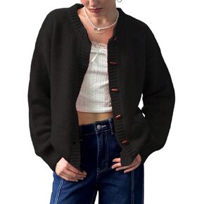 Yimoon Womens Cropped Cardigan Sweater Button Down Long Sleeve Chunky Knit Sweater Winter Loose Casual Outerwear